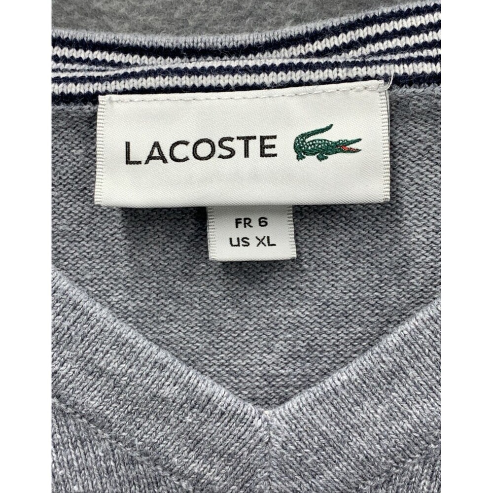 Lacoste Ribbed V-Neck Pullover Sweaters Mens X-Large XL Gray Long Sleeve AH7003 - Picture 2 of 16